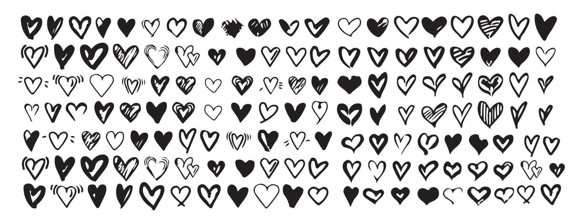 Collection of different black hearts illustration vector