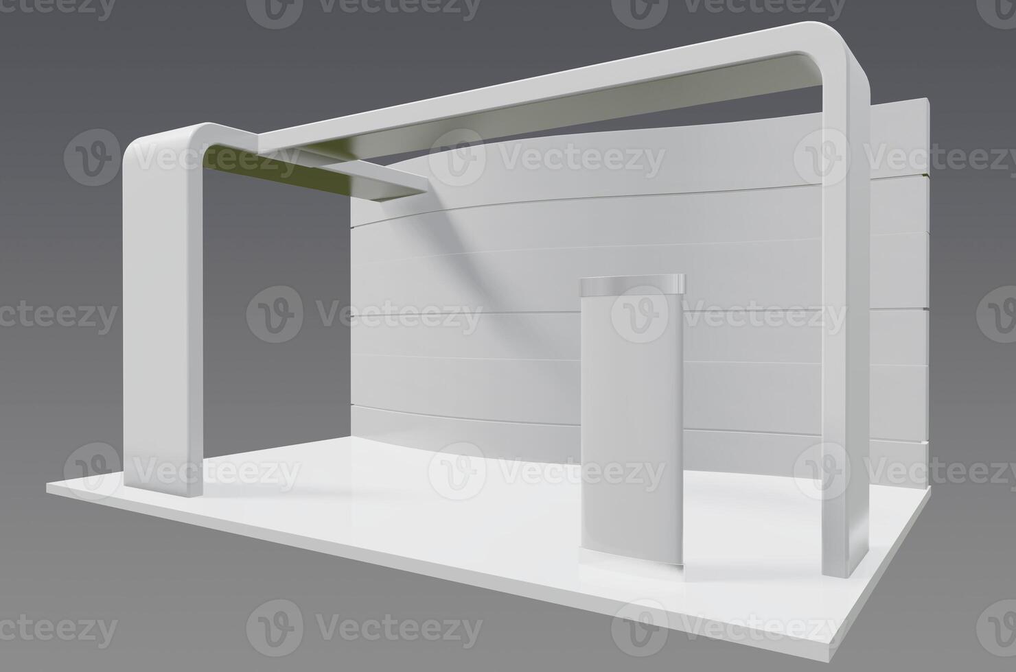 A white booth with a white wall and a white door photo