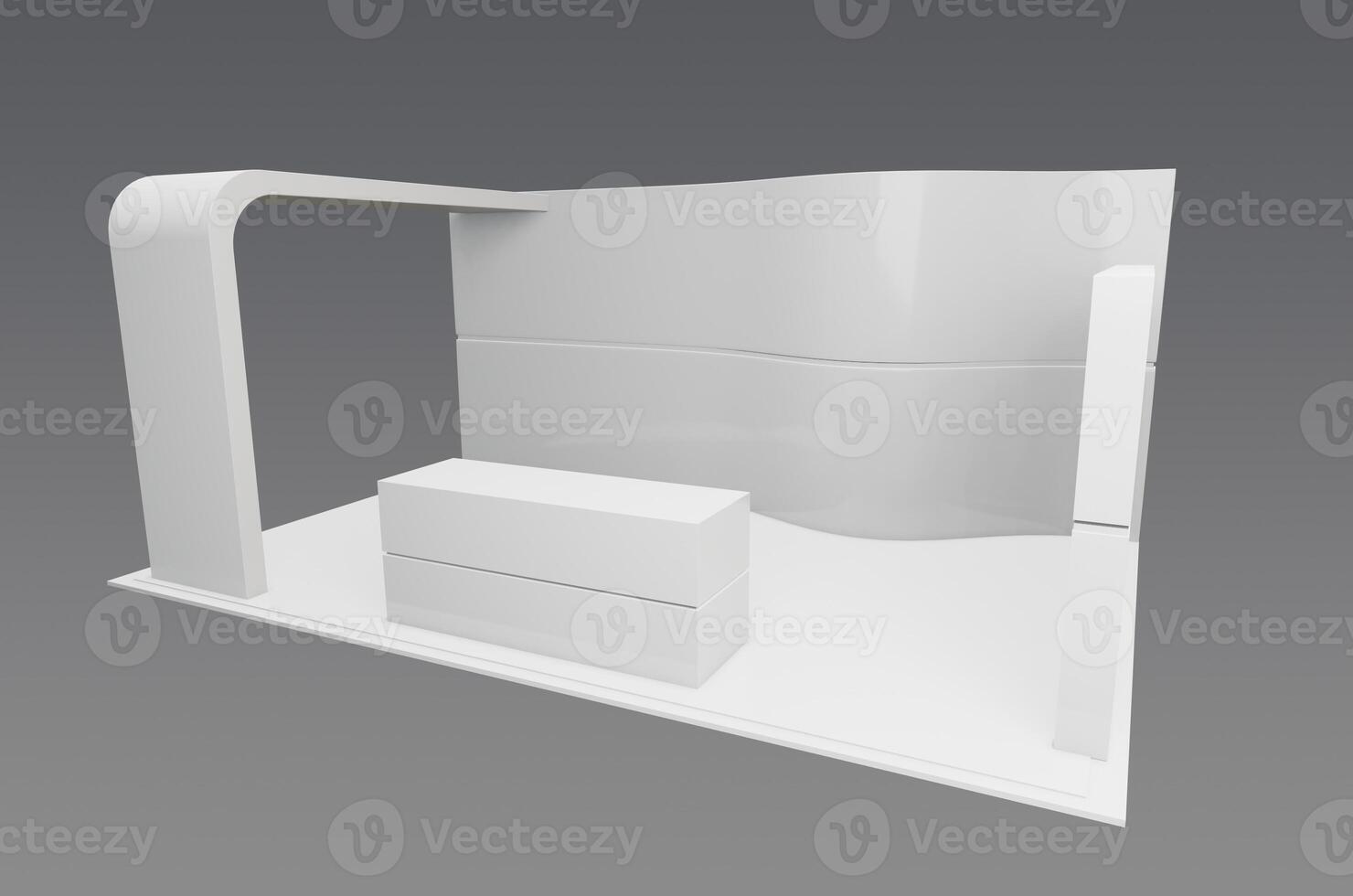 A white display stand with a table and chair photo
