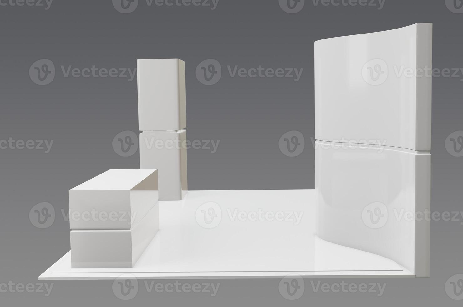 A white display stand with a white cabinet photo