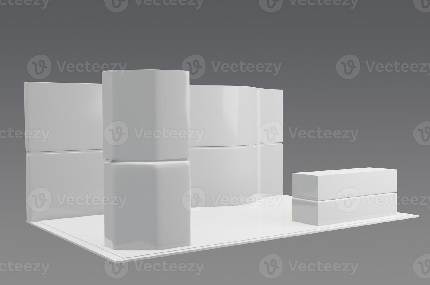 A white display stand with two white cubes photo