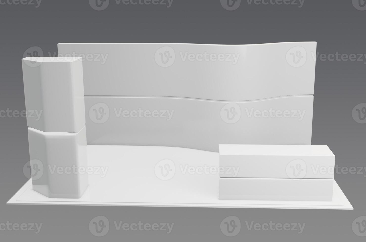 A white display stand with a white wall and a white table photo