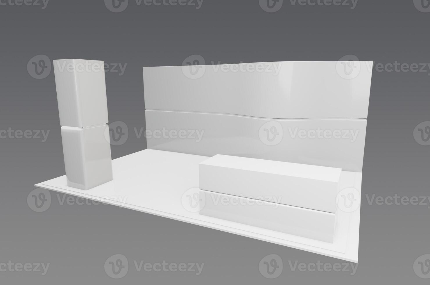 3d model of a white wall with a desk and a chair photo