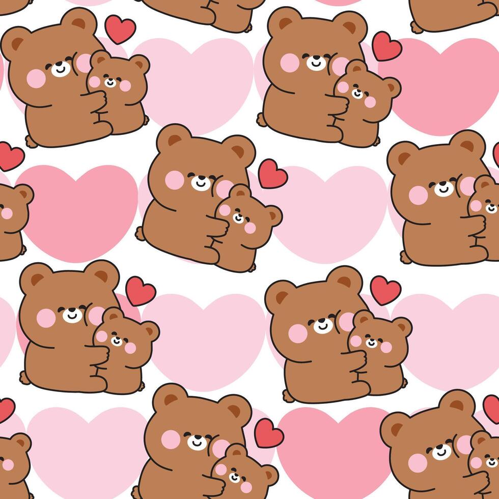 Cute bears with hearts background pattern vector