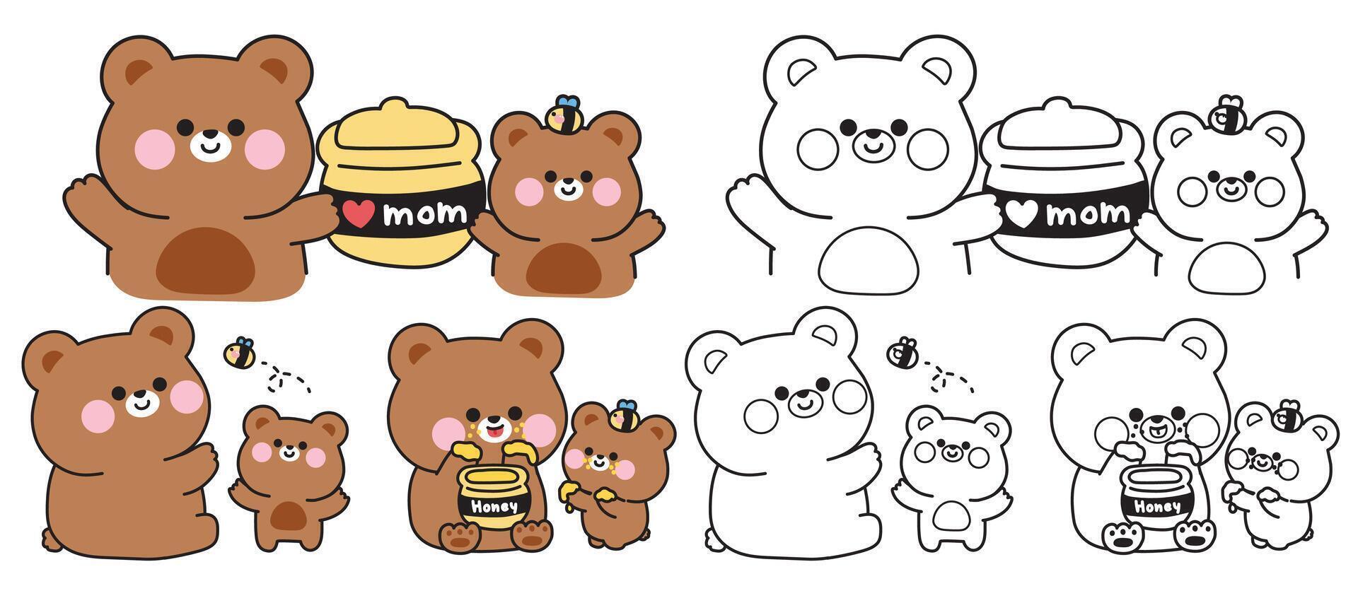 Cute bears with honey jars for moms vector