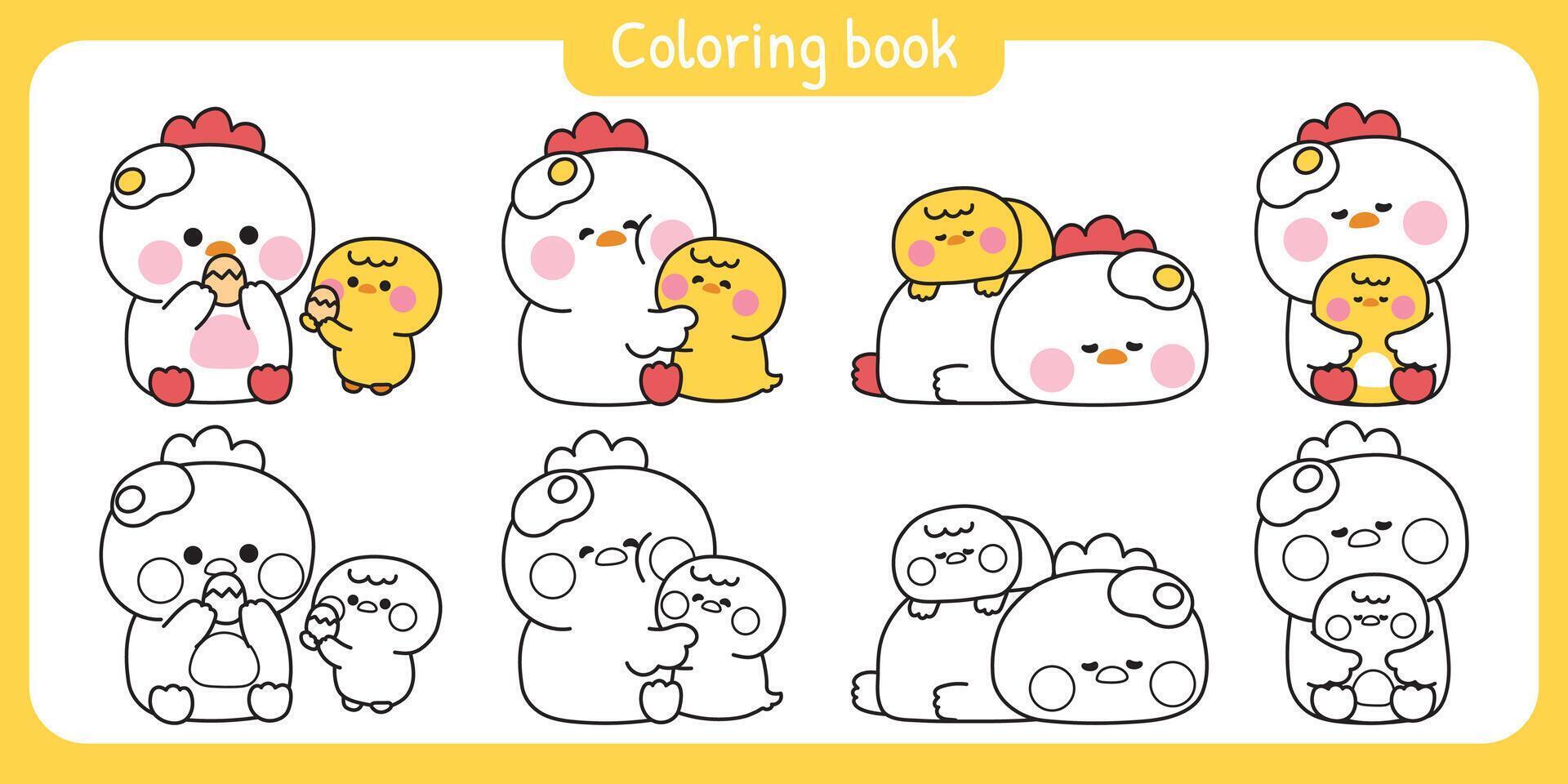Cute chicken and duck illustrations vector