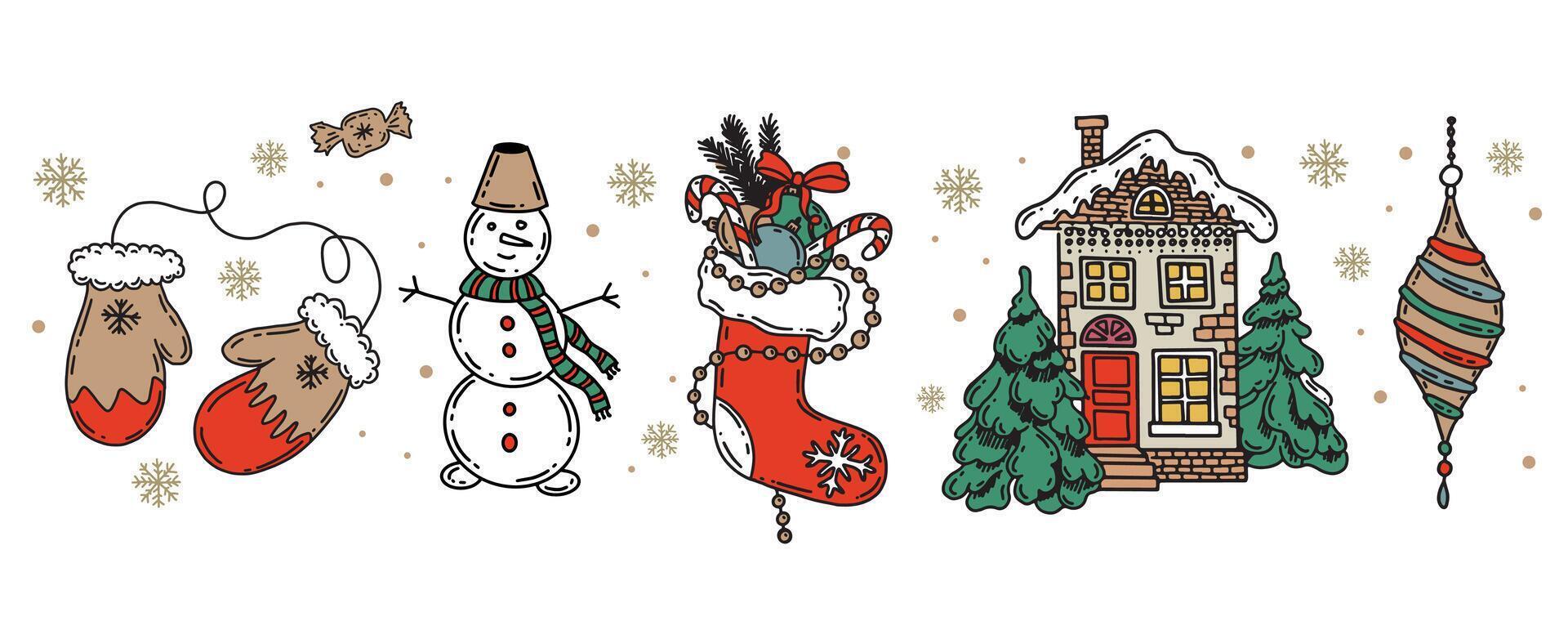 Christmas symbol, tree, toy on white. Hand drawn illustration vector