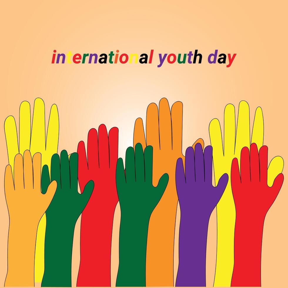 Colorful Raised Hands for International Youth Day Celebration . vector