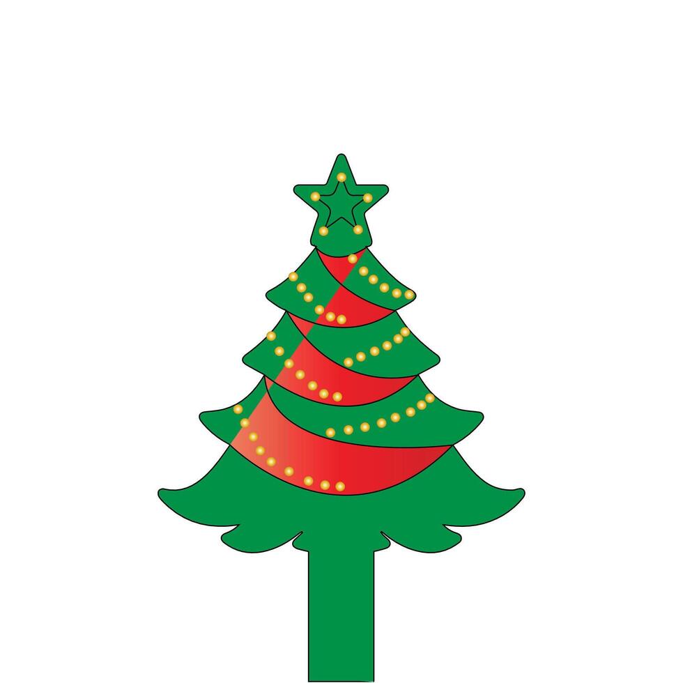 Beautiful Christmas Tree Decorations with Festive Lights and Ornaments. vector