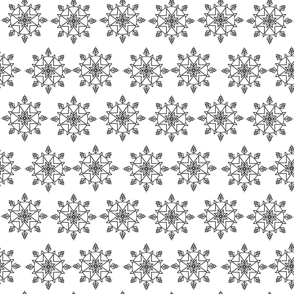 Seamless Geometric Floral Mandala Pattern Black Line Art Decorative Background Design. vector