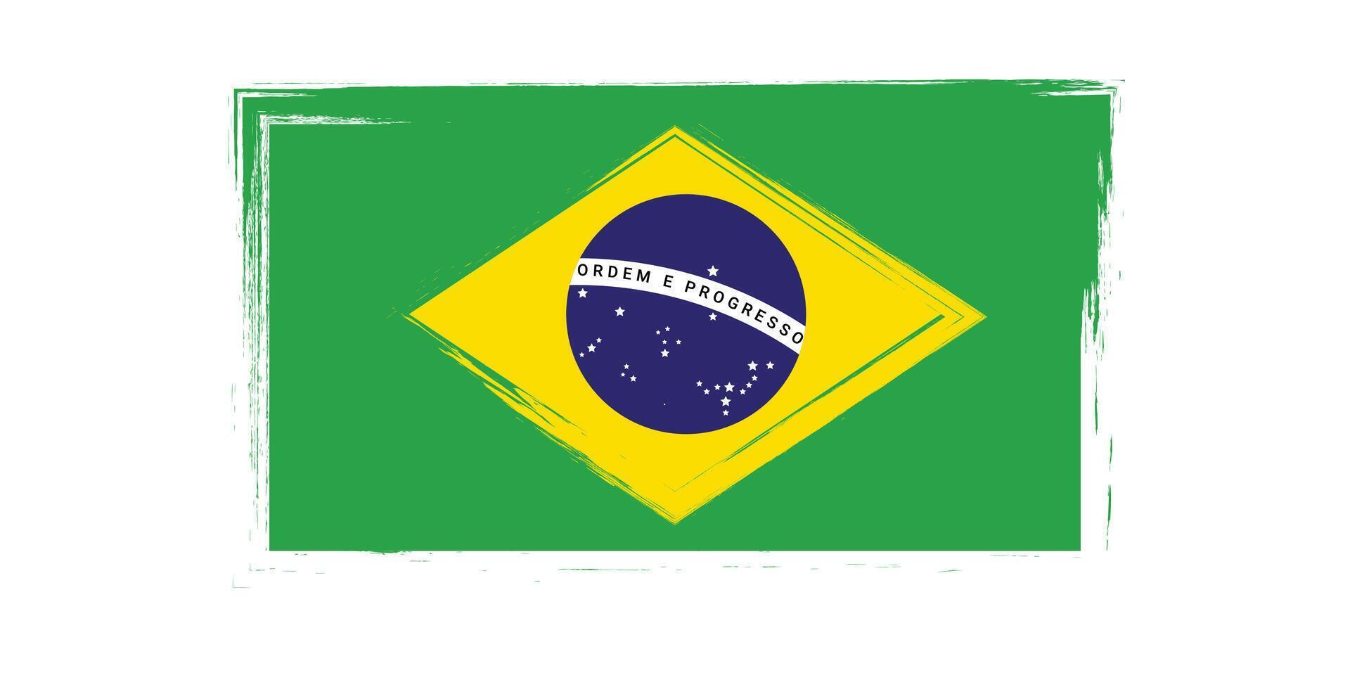 Grunge Style Brazilian Flag Design. vector