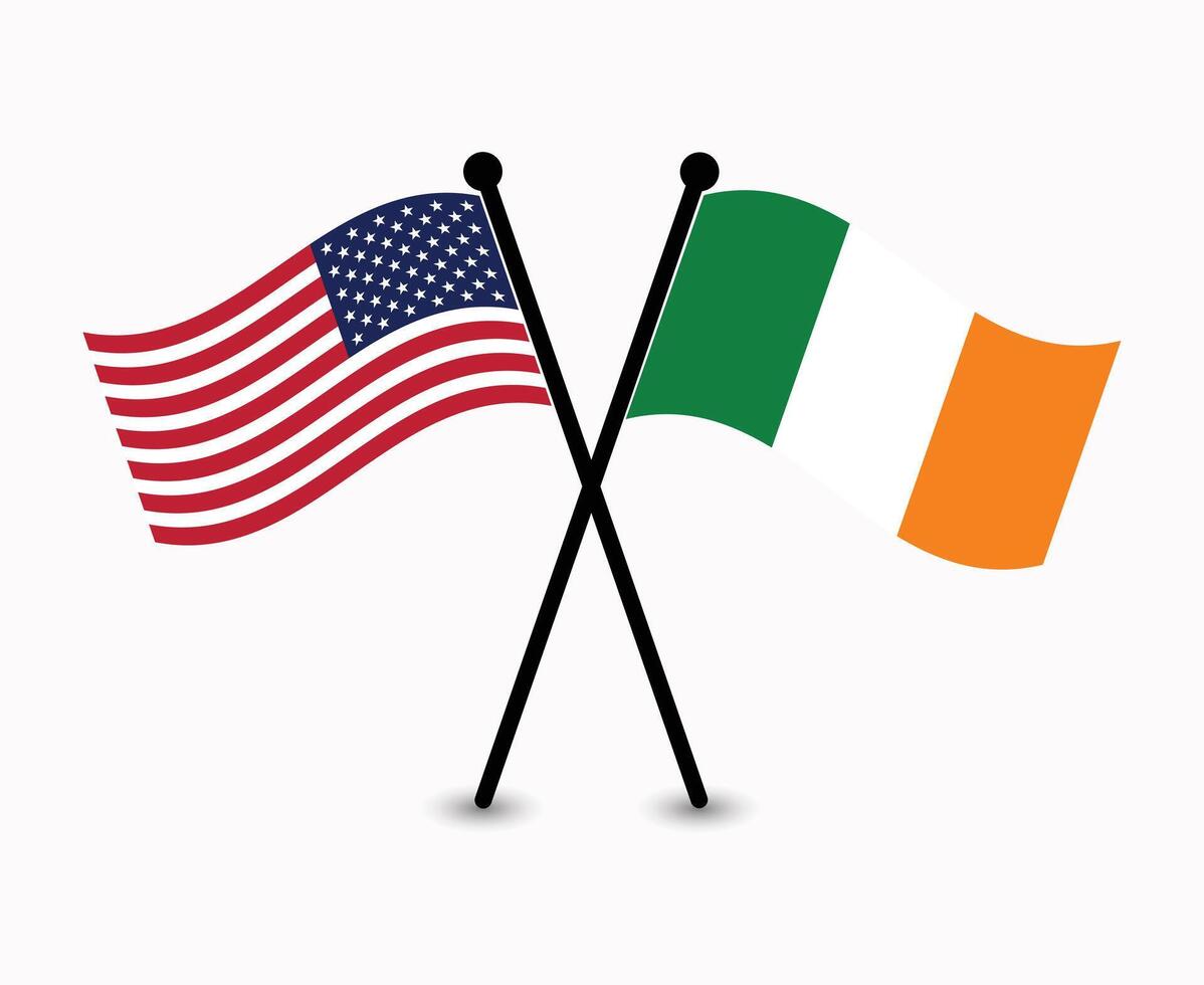 USA and Ireland flags crossed vector