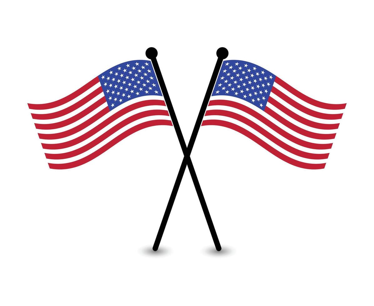 Crossed American flags illustration vector