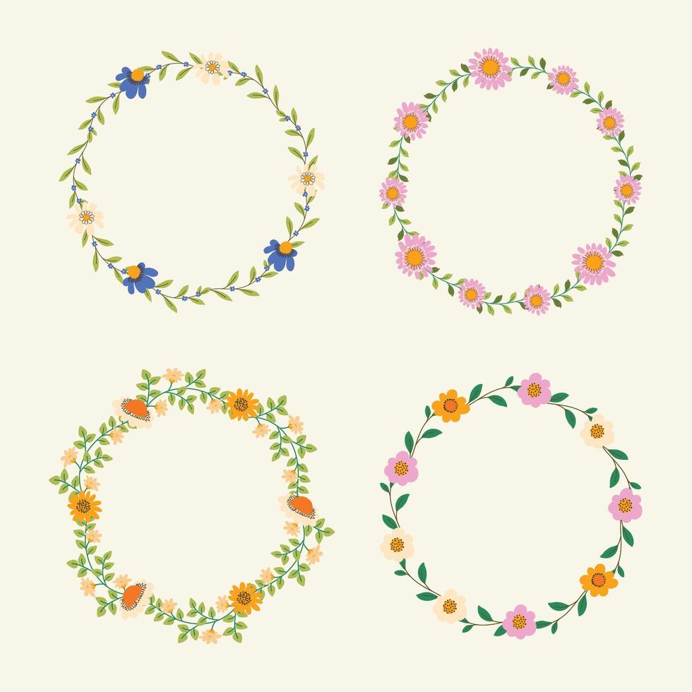 Lovely Hand Drawn Floral Wreaths Collection. Delicate Flower Crowns with Spring and Summer Elements. Perfect for invitations, cards, logos, print, web. vector