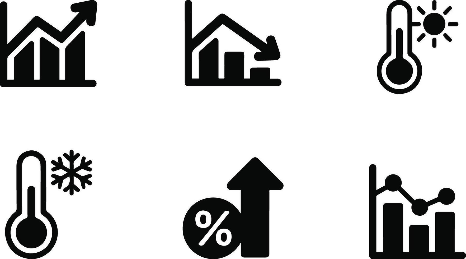 Analytics and Weather Icon Set in Black Silhouette Style vector