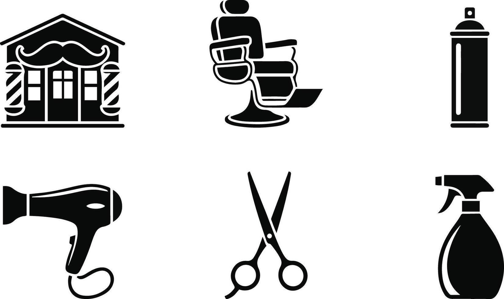 Barber and Hair Salon Icon Set in Black Silhouette vector