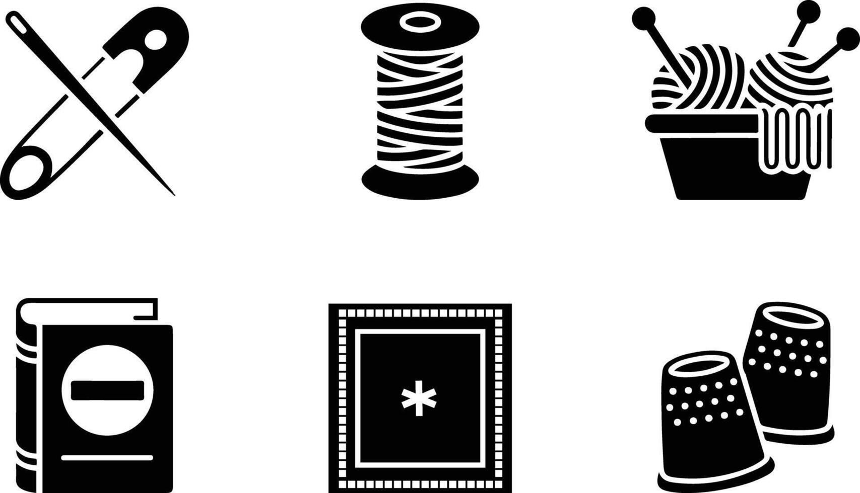Sewing and Knitting Icon Set in Black Silhouette Style vector