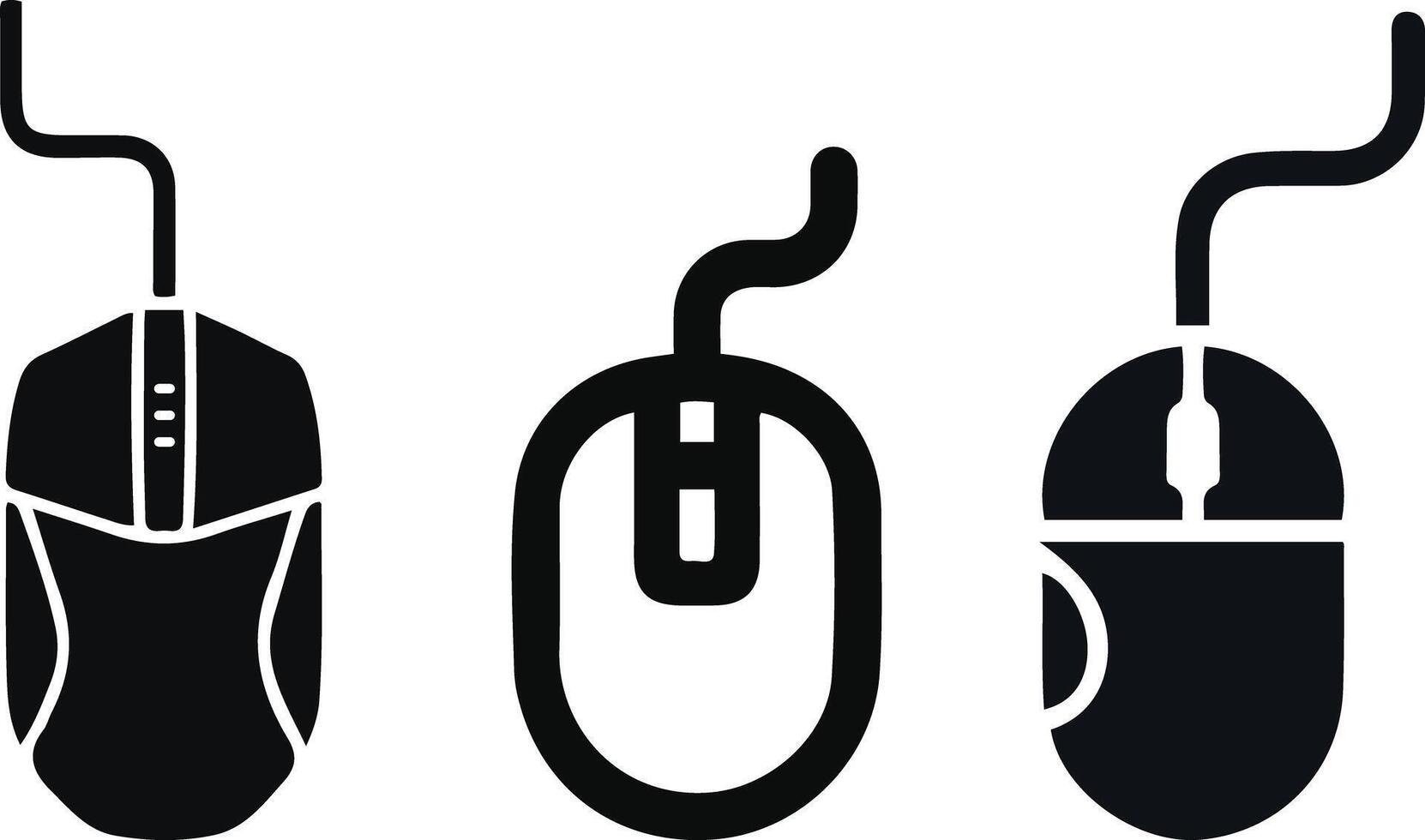 Computer Mouse Icon Set Wired Mouse Symbols in Black Silhouette Style vector