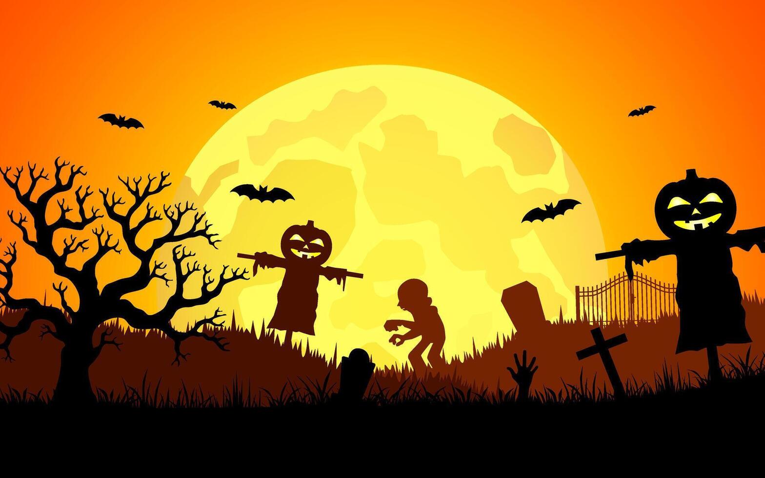 Halloween background design spooky atmosphere, pumpkin, Halloween silhouette design. vector