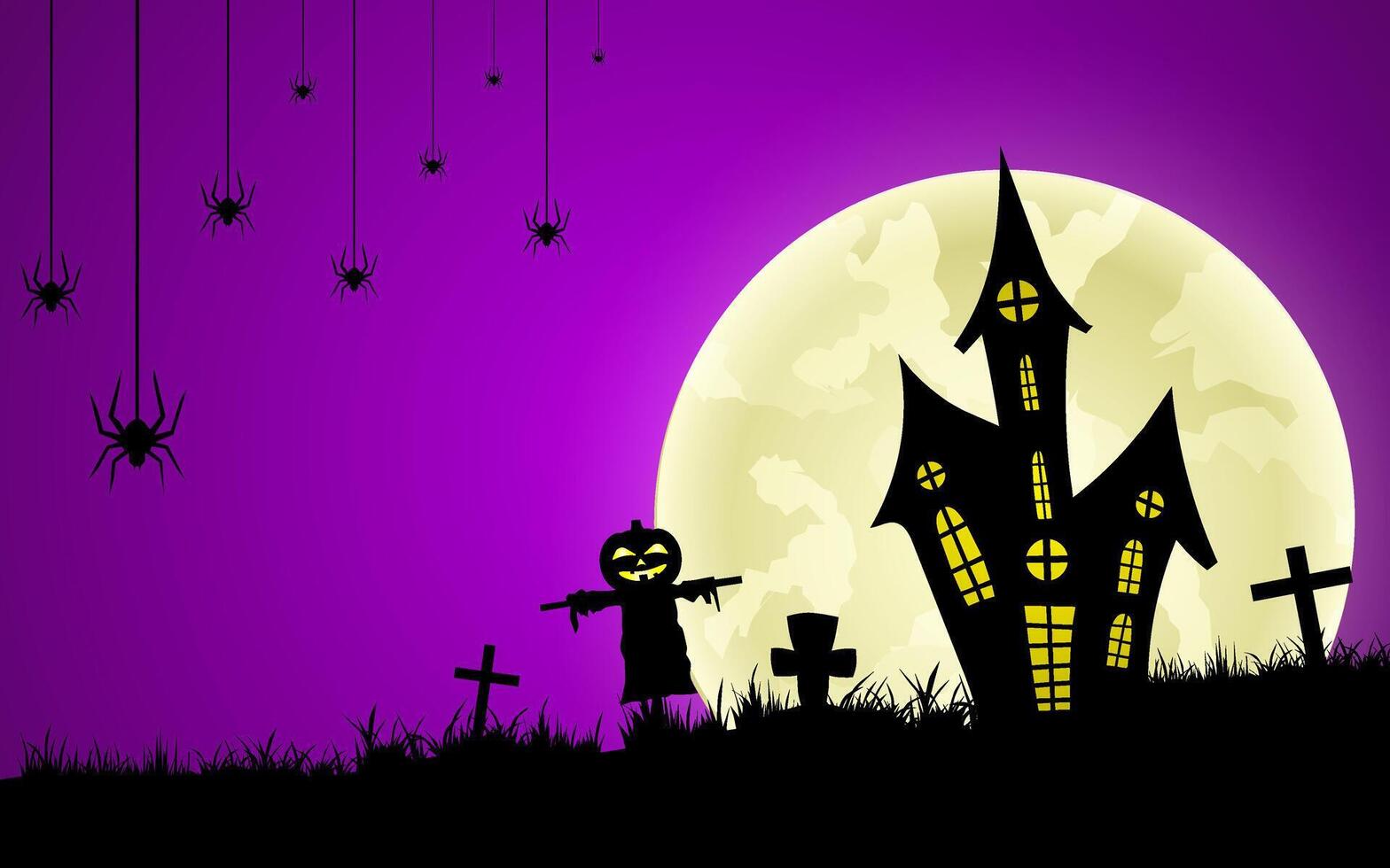 Halloween night scene with moon background illustration. vector