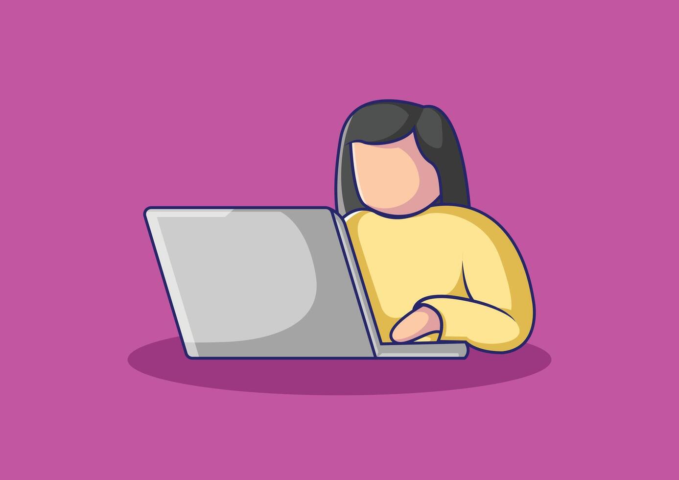 Female Working on Laptop Illustration vector