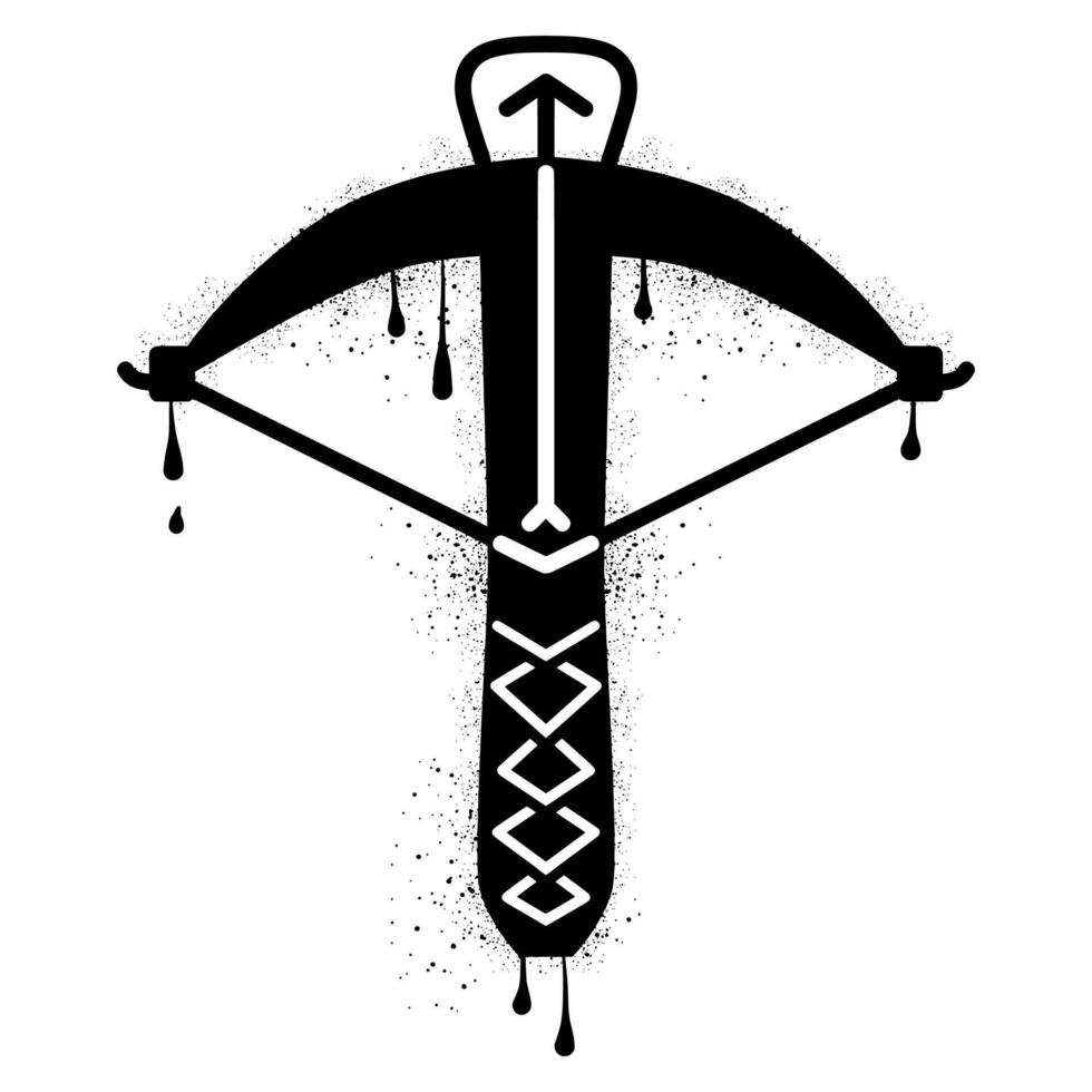 Crossbow with black spray paint graffiti splatter vector