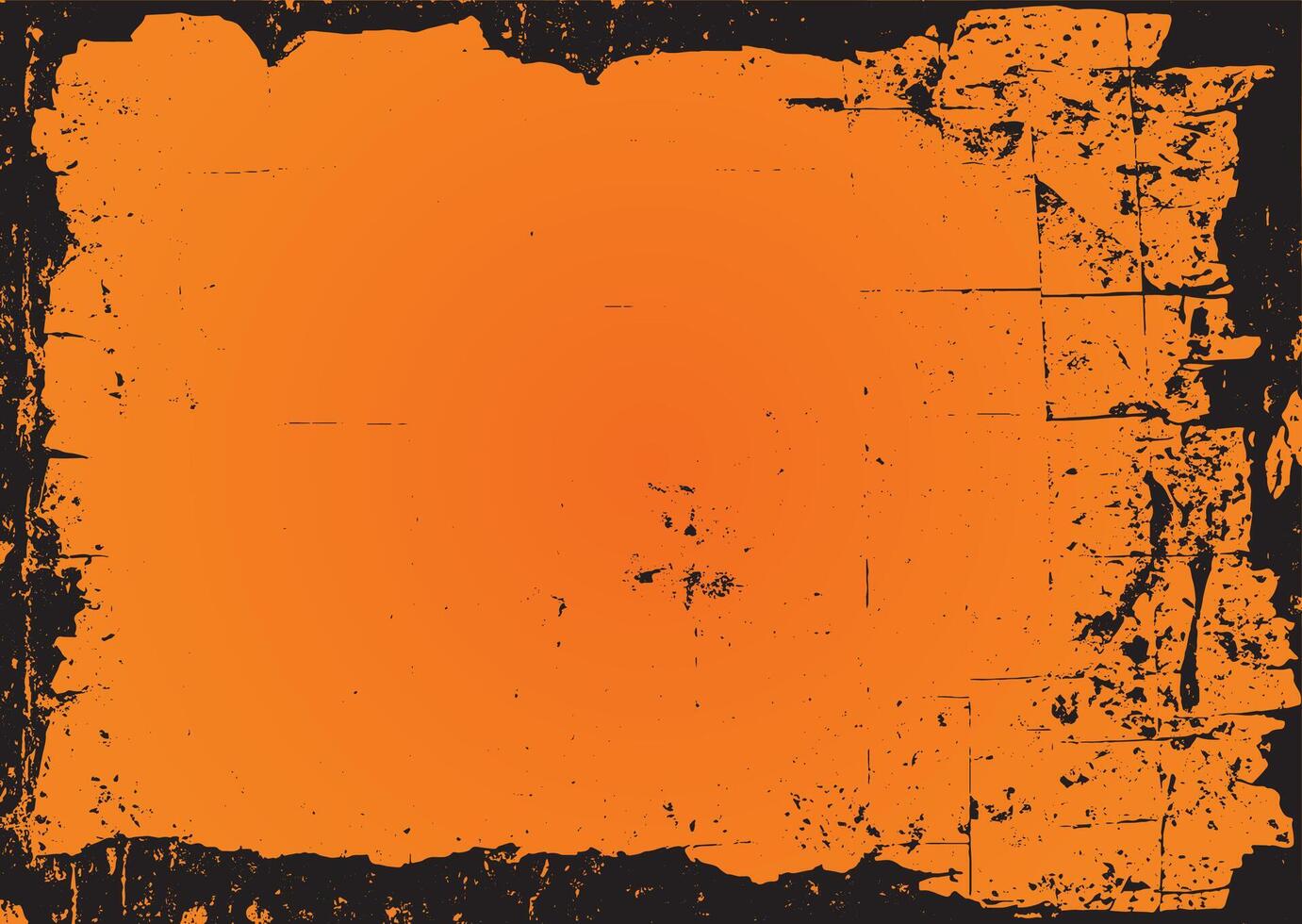 Halloween orange template banner background with grunge black border vector