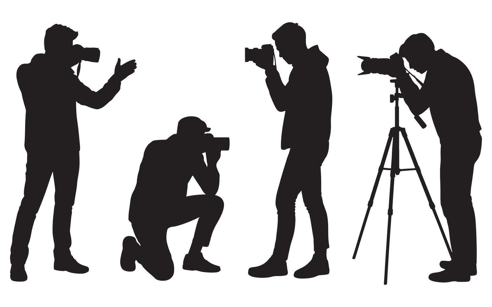 Black Silhouettes of Photographers with Cameras and Tripod vector