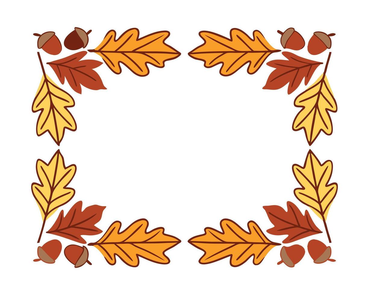 Autumn Leaves and Acorns Border Illustration on White Background vector