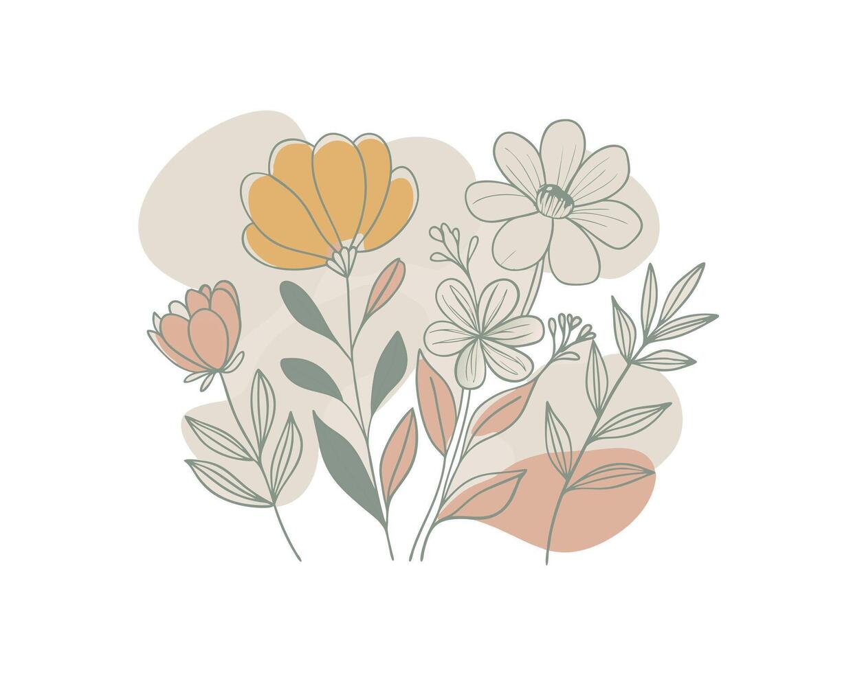 Floral Line Art Composition with Pastel Shapes vector