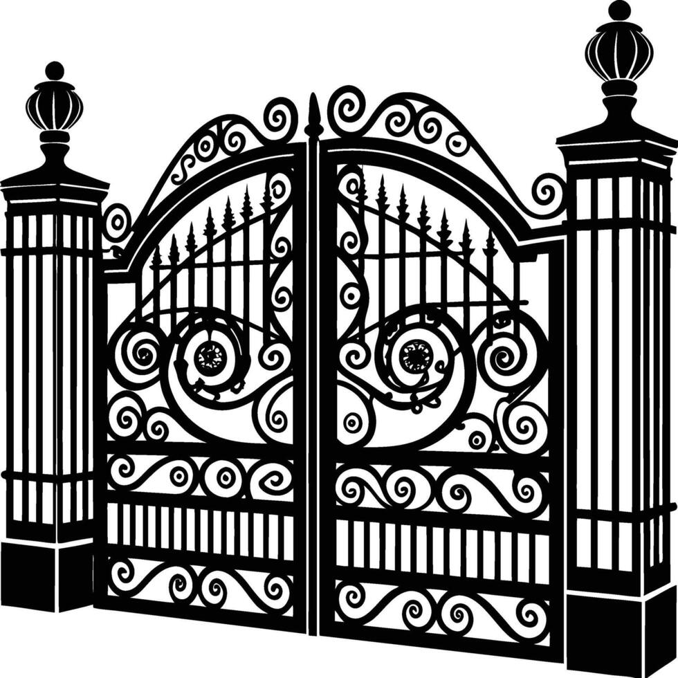 Ornate Wrought Iron Gate Silhouette vector