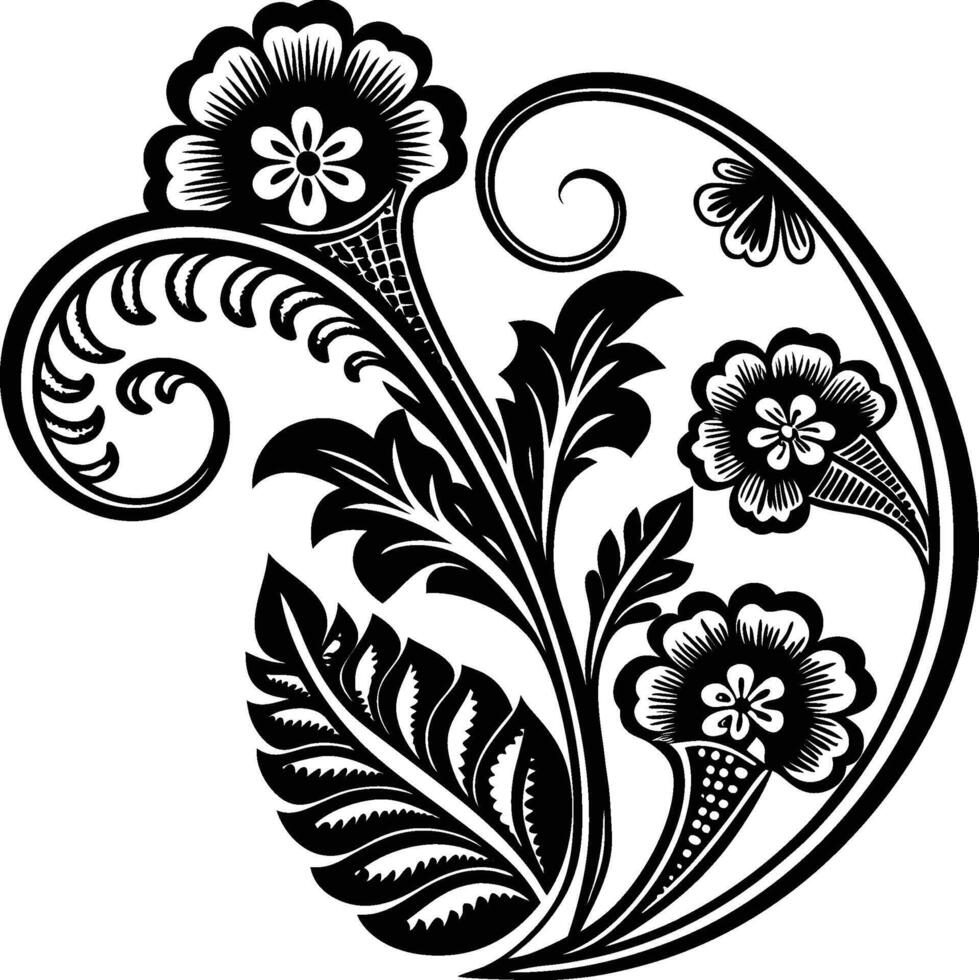 Elegant Black and White Floral Paisley Ornament vector