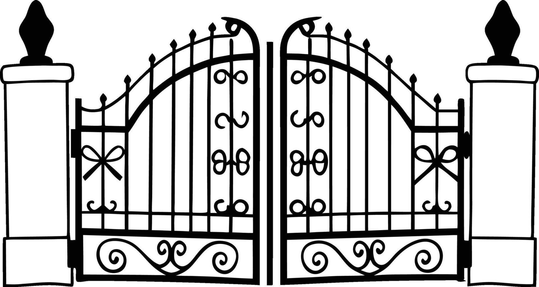 Ornate Wrought Iron Entrance Gate with Pillars vector