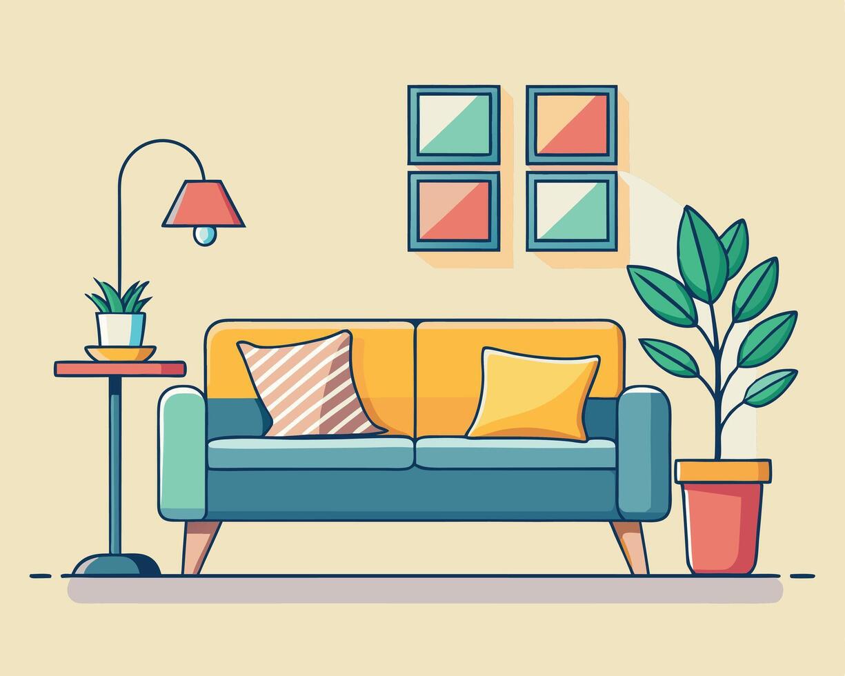 Stylish sofa and home decor vector
