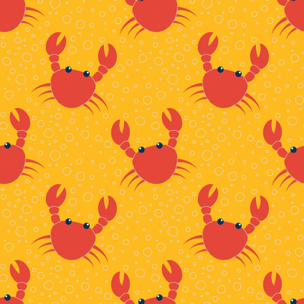 Red crab seamless pattern. Deep sea ocean repeating background. Marine seamless pattern for fabric, textiles, clothing, wrapping paper, cover, banner, home decor, abstract background. vector