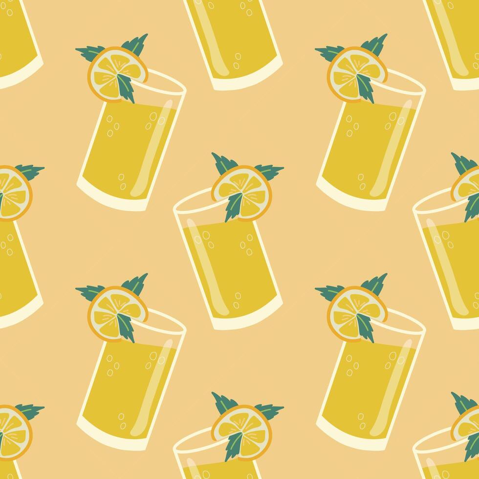 Colorful lemonade seamless pattern on isolated green background. Colorful combination for fabric, textiles, clothing, wrapping paper, cover, banner, home decor. vector