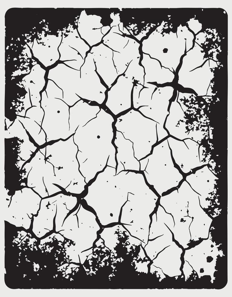 Dry Cracked Earth Texture with Grunge Border in Black and White vector