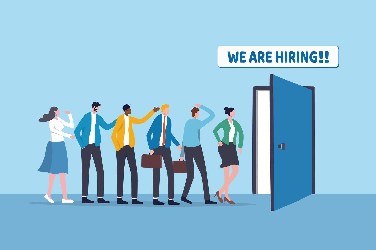 Job seekers lined up at a door vector