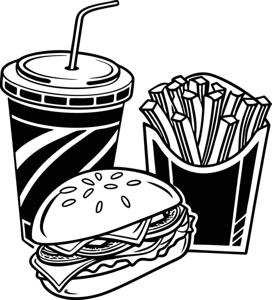 Black White Fast Food Illustration vector