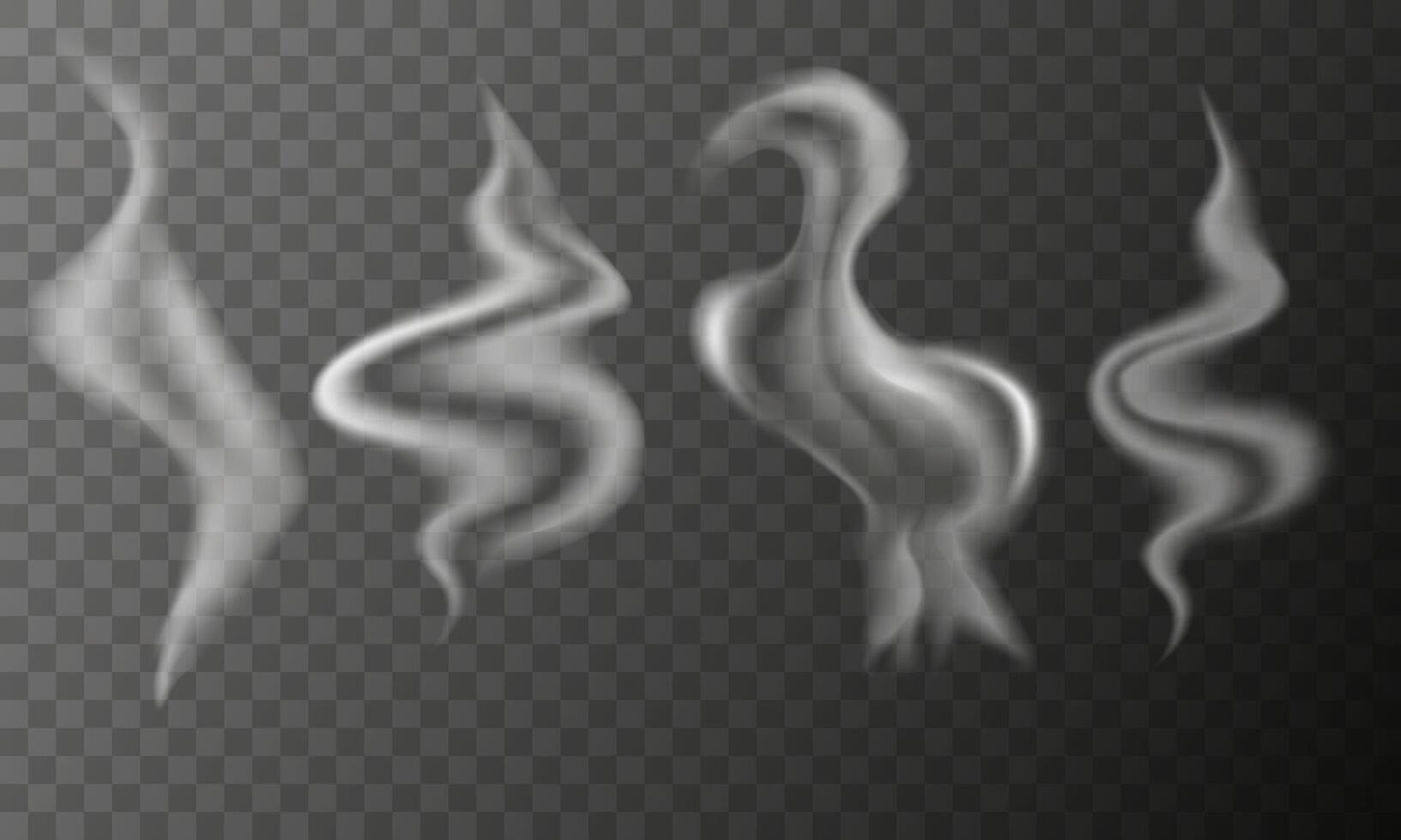 Realistic smoke and steam set. Overlays, hot drinks, cooking, backgrounds elements design vector