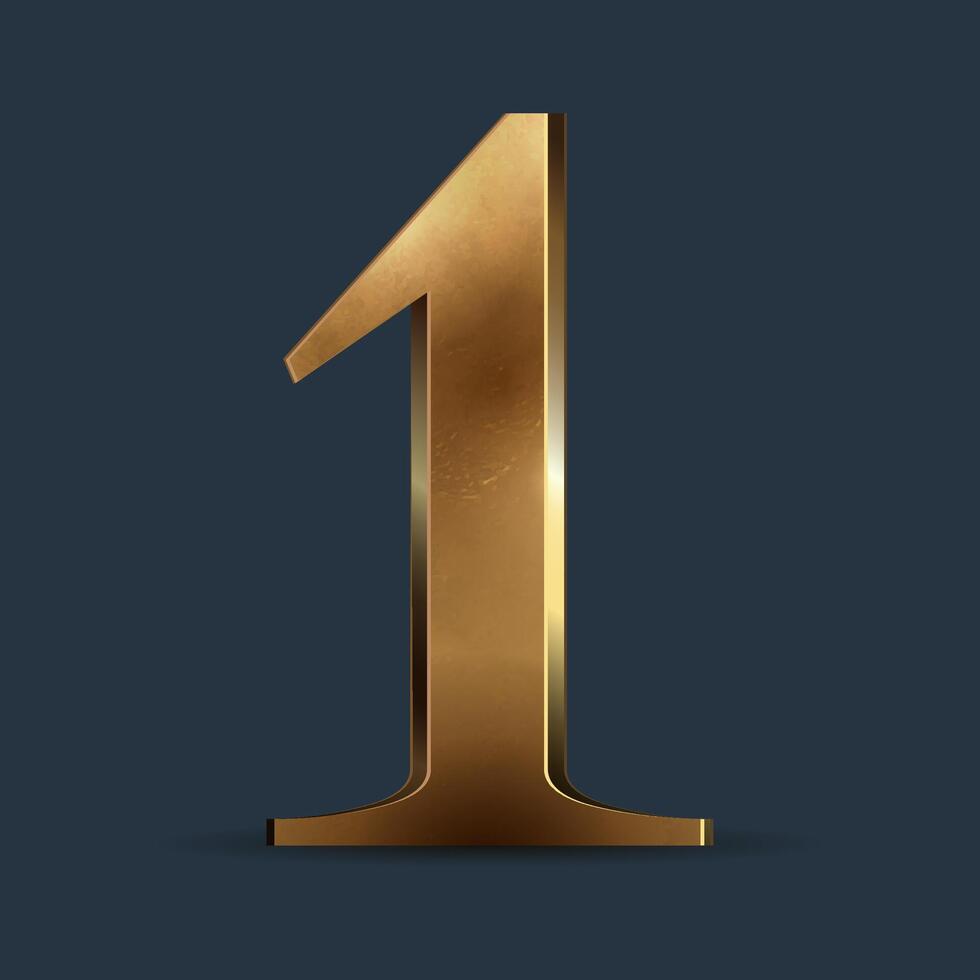 Luxury golden 3D figure on dark blue. Elegant ranking element or decorative font design. Premium 3D metallic numeral for birthday, competition result, calendars, postcards or any advertisign vector