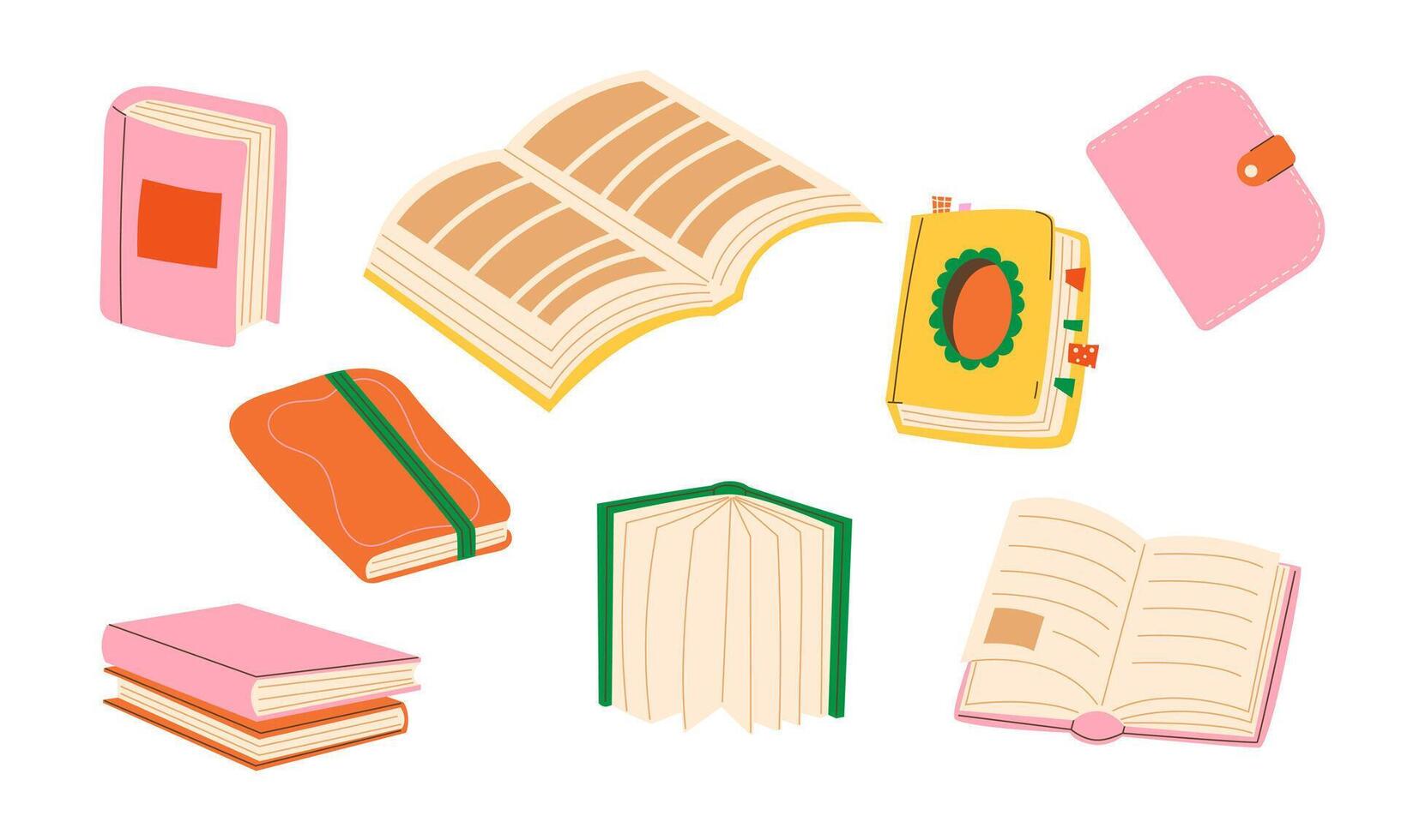 Colorful illustrated books and notebooks vector