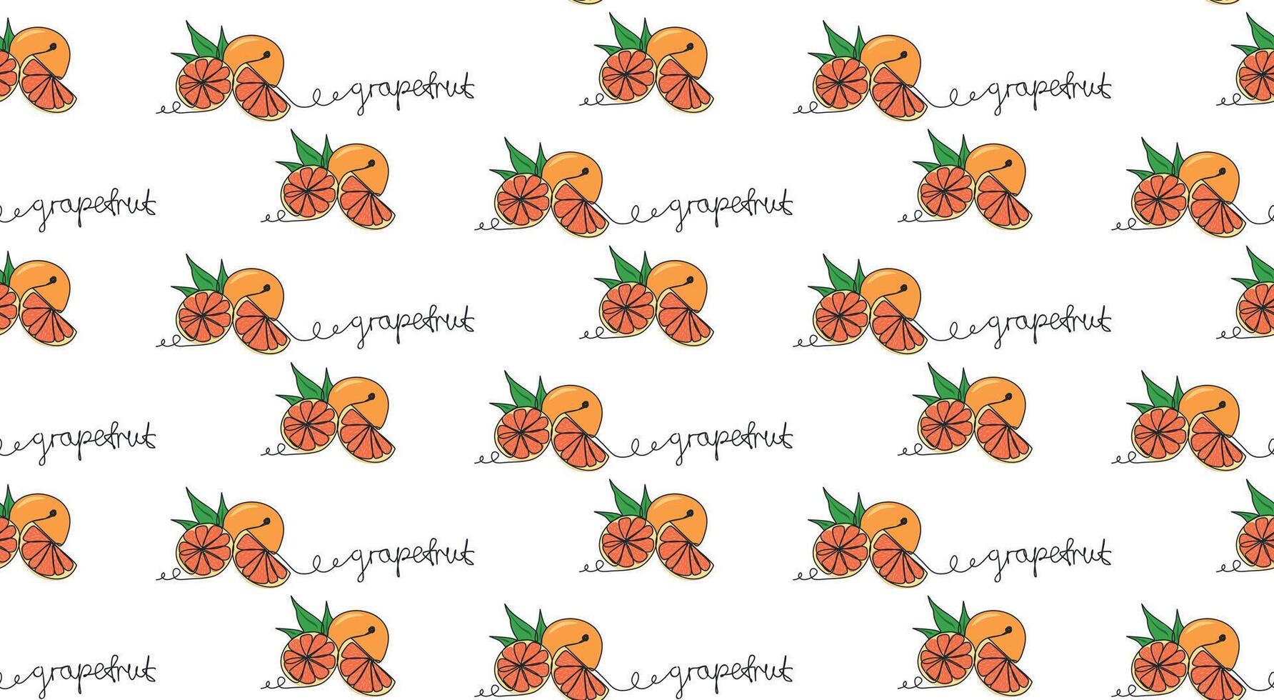 Seamless pattern One single line drawing of grapefruit vector