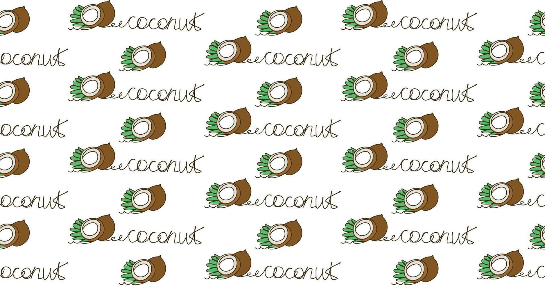 Seamless pattern Coconut. One single line drawing vector