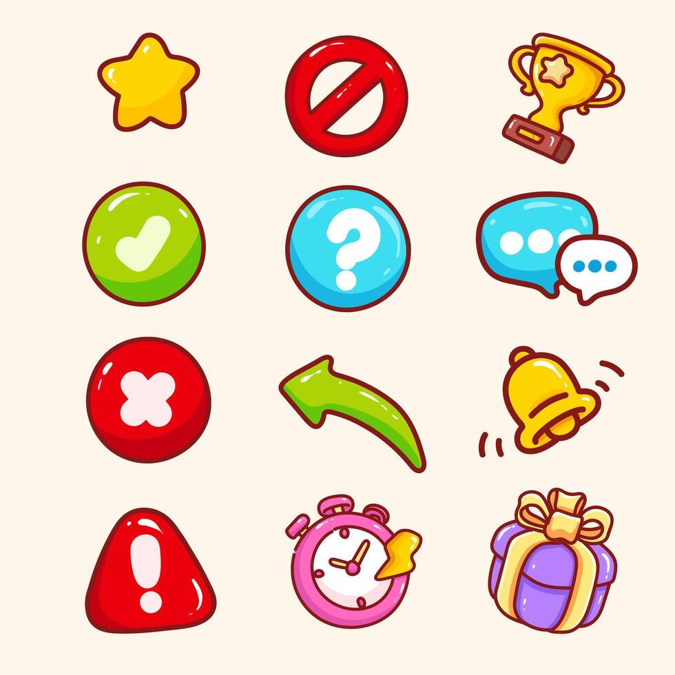 Hand drawn Cartoon Icon Set for Game and App UI vector