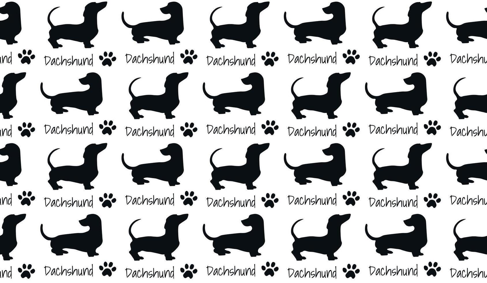 Seamless pattern Dachshund Dog, paw silhouette. vector