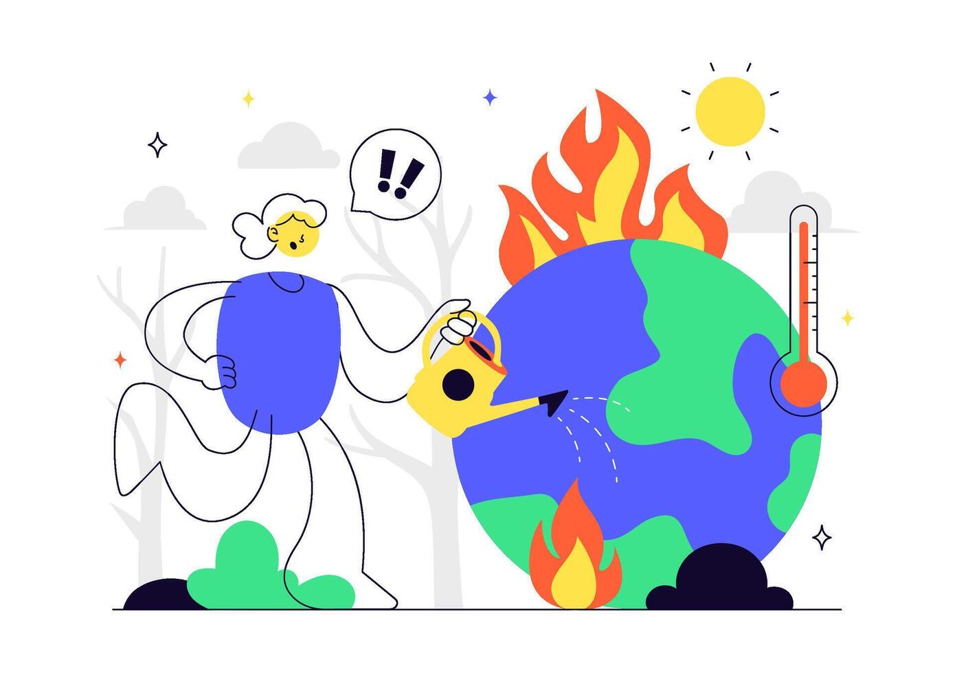 Melting Earth and Thermometer for Environmental Protection and Nature Awareness vector