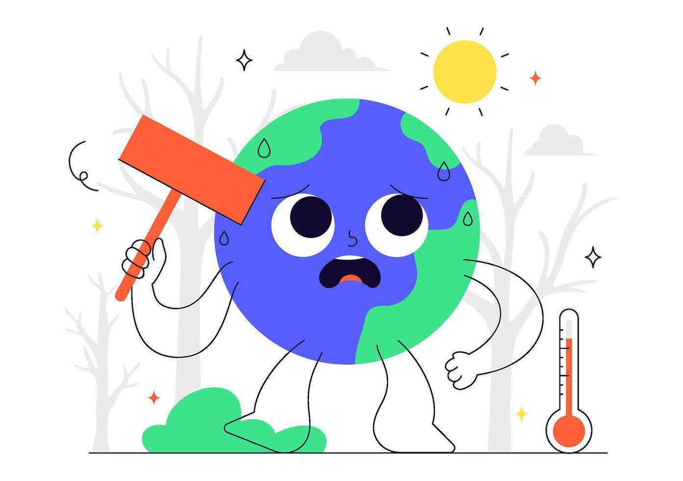 Illustration of Planet in Danger Due to Climate Change and Global Warming in Flat Style vector