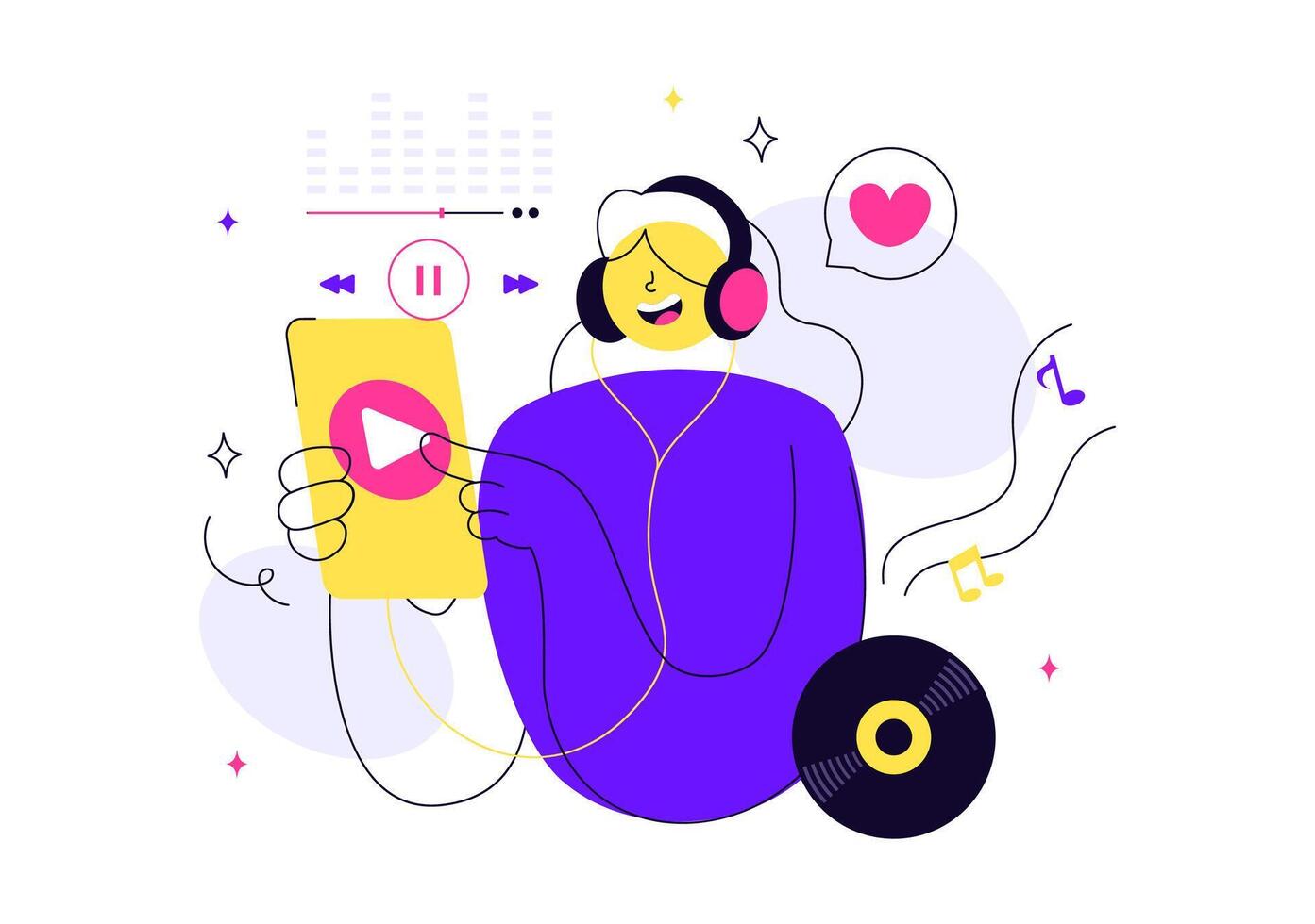 Viral Music Illustration Featuring Digital Sound Waves and Audio Equalizer Elements vector