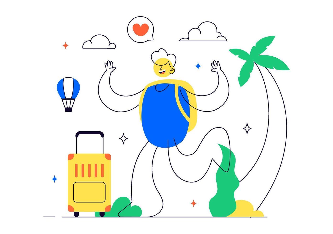 Outdoor Travel Alone Illustration with Adventurous Person on a Scenic Nature Trip in Flat Design vector